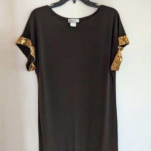 ENFOCUS STUDIO Women Brown  Metalic Short Sleeve  Dress